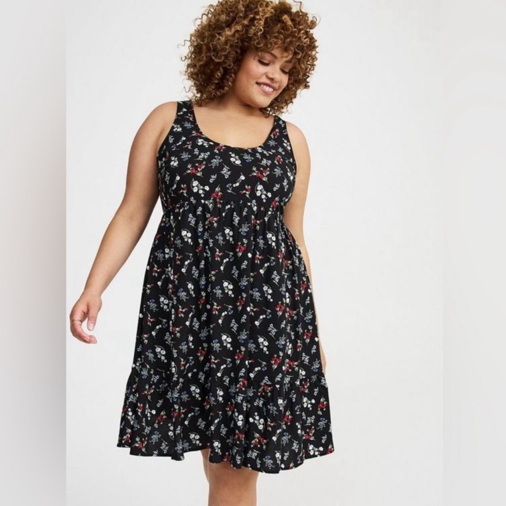 Torrid Black Floral Tiered Tank Dress